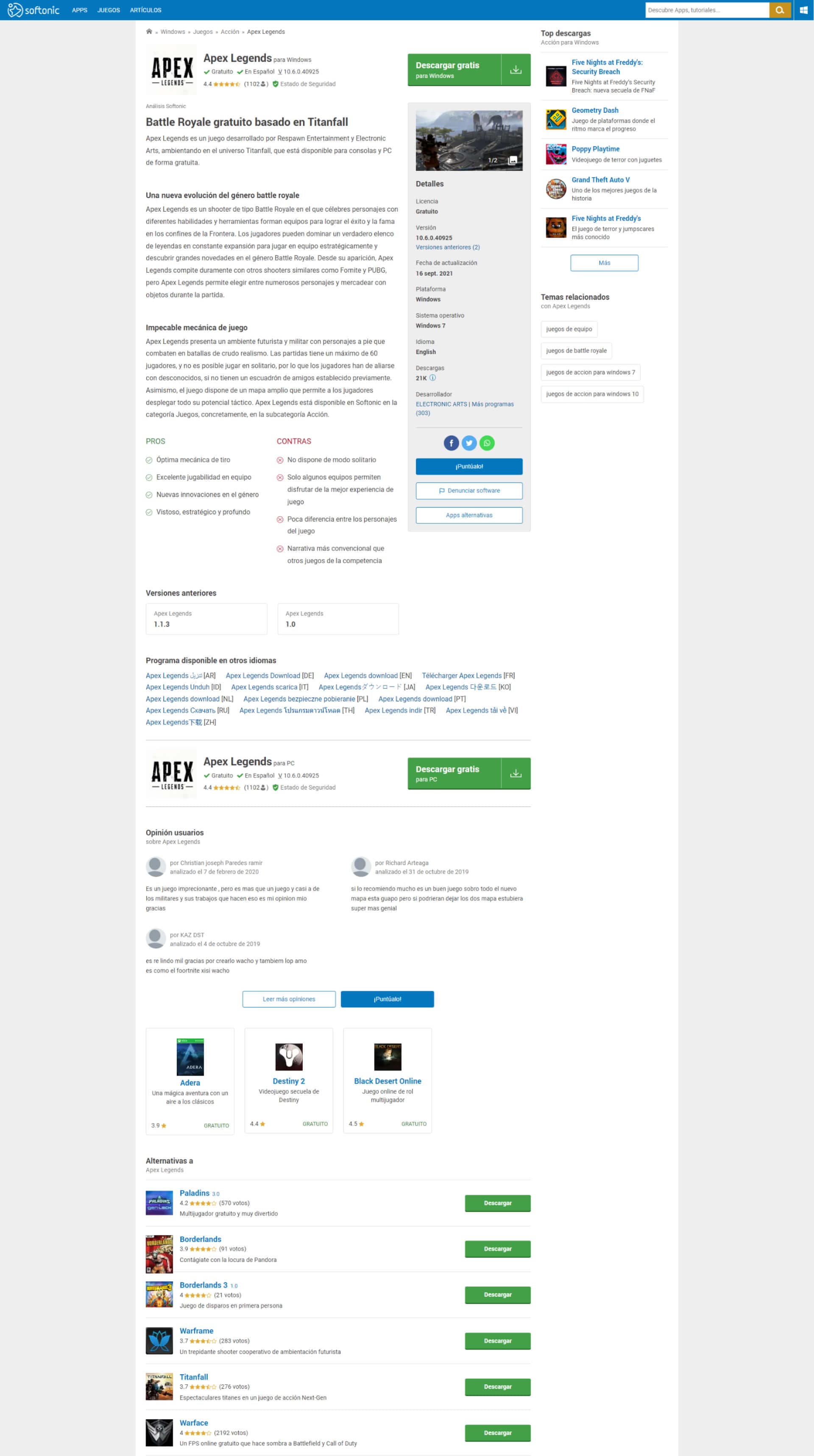 Softonic program page
