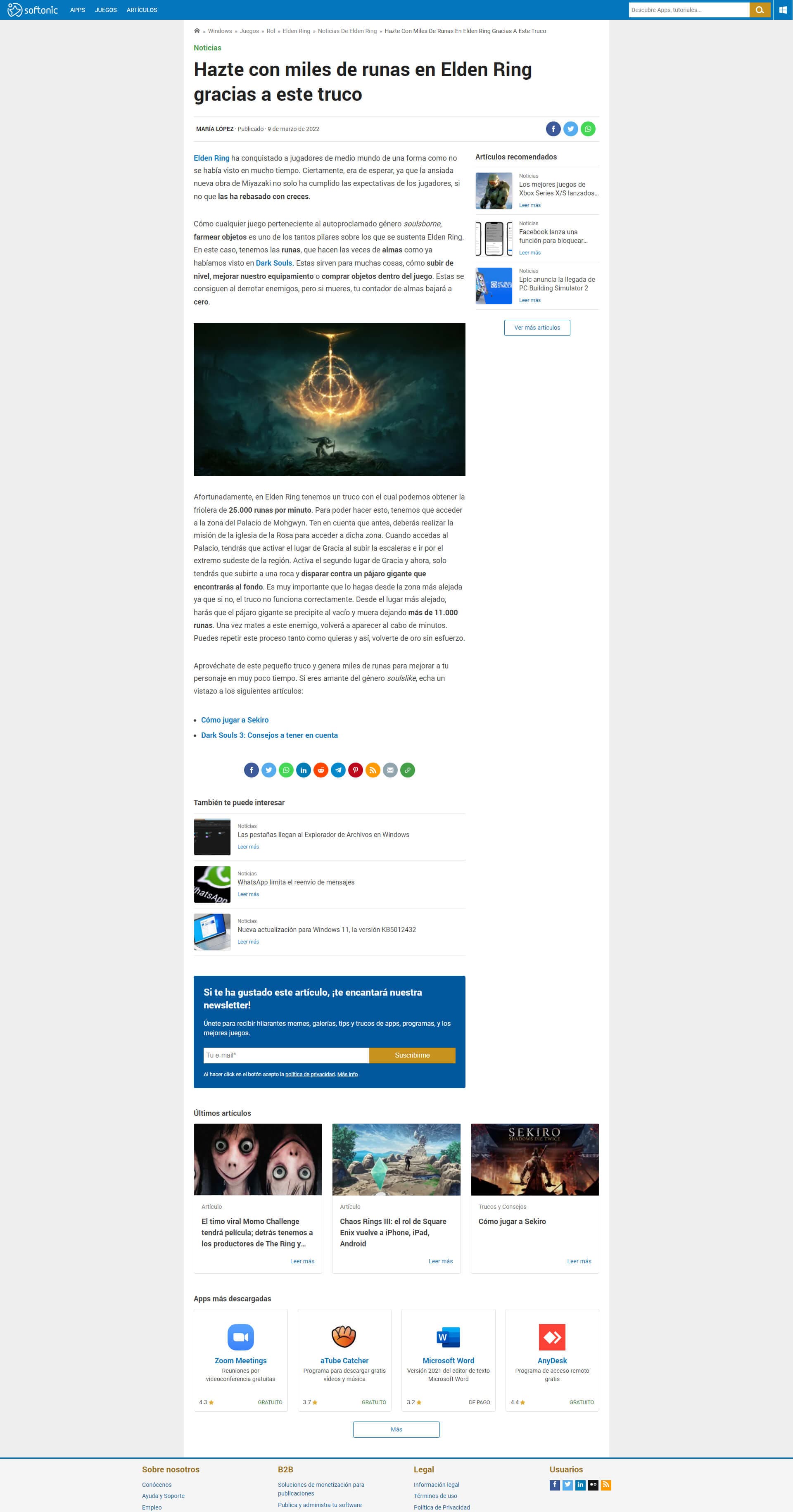 Softonic article page