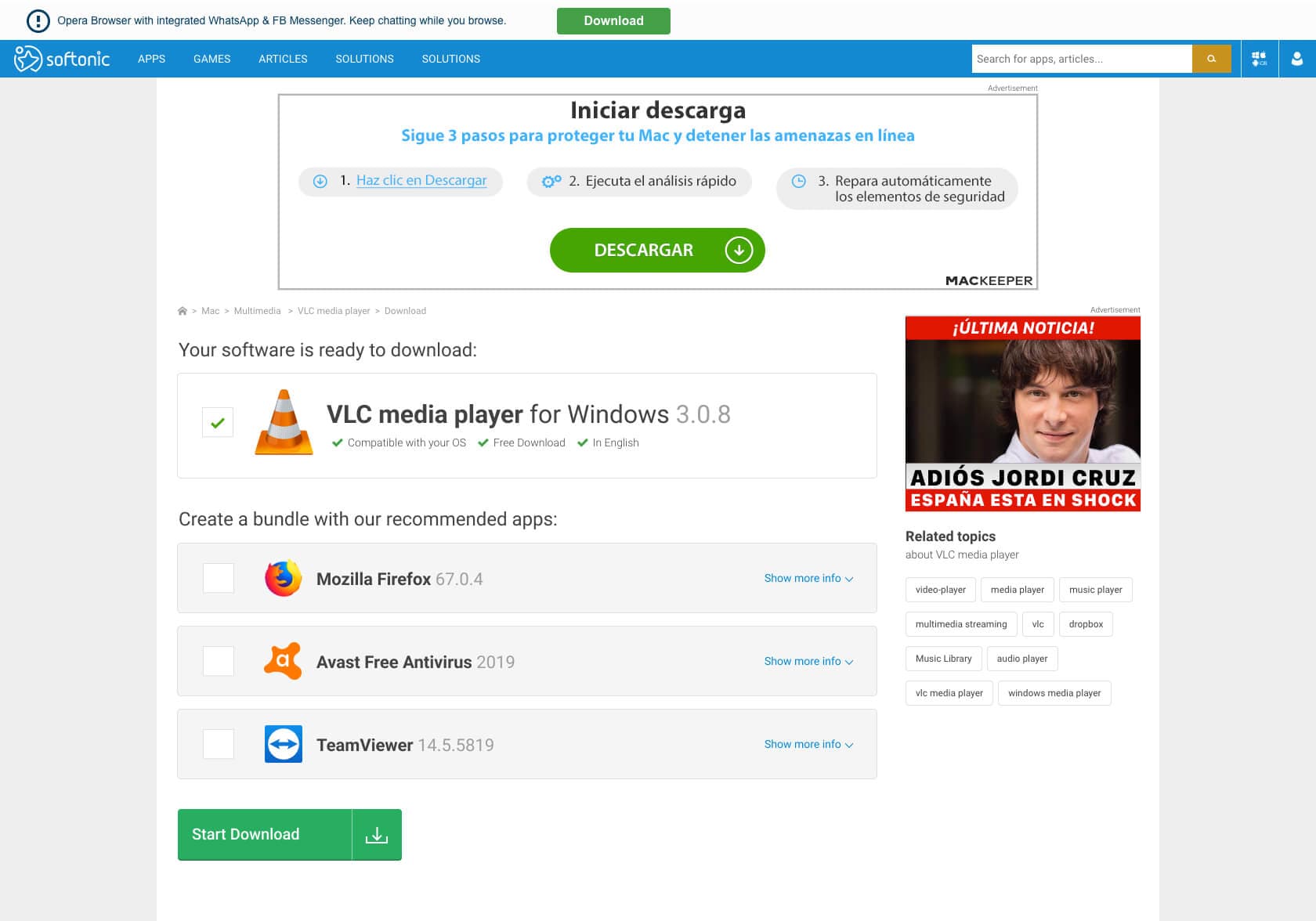 Softonic software bundle concept, add-on selection during download flow