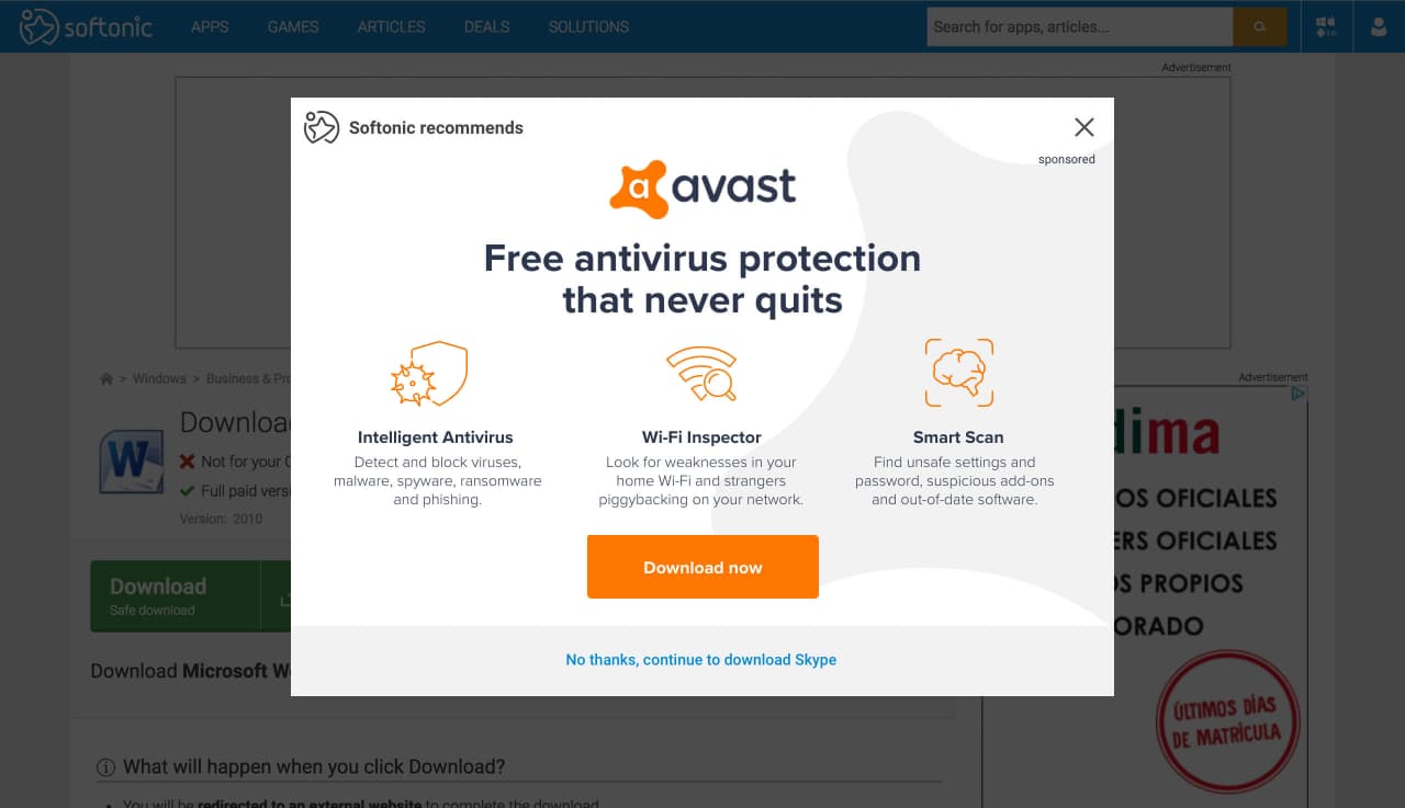 Softonic personalized download intent campaign, sample 1