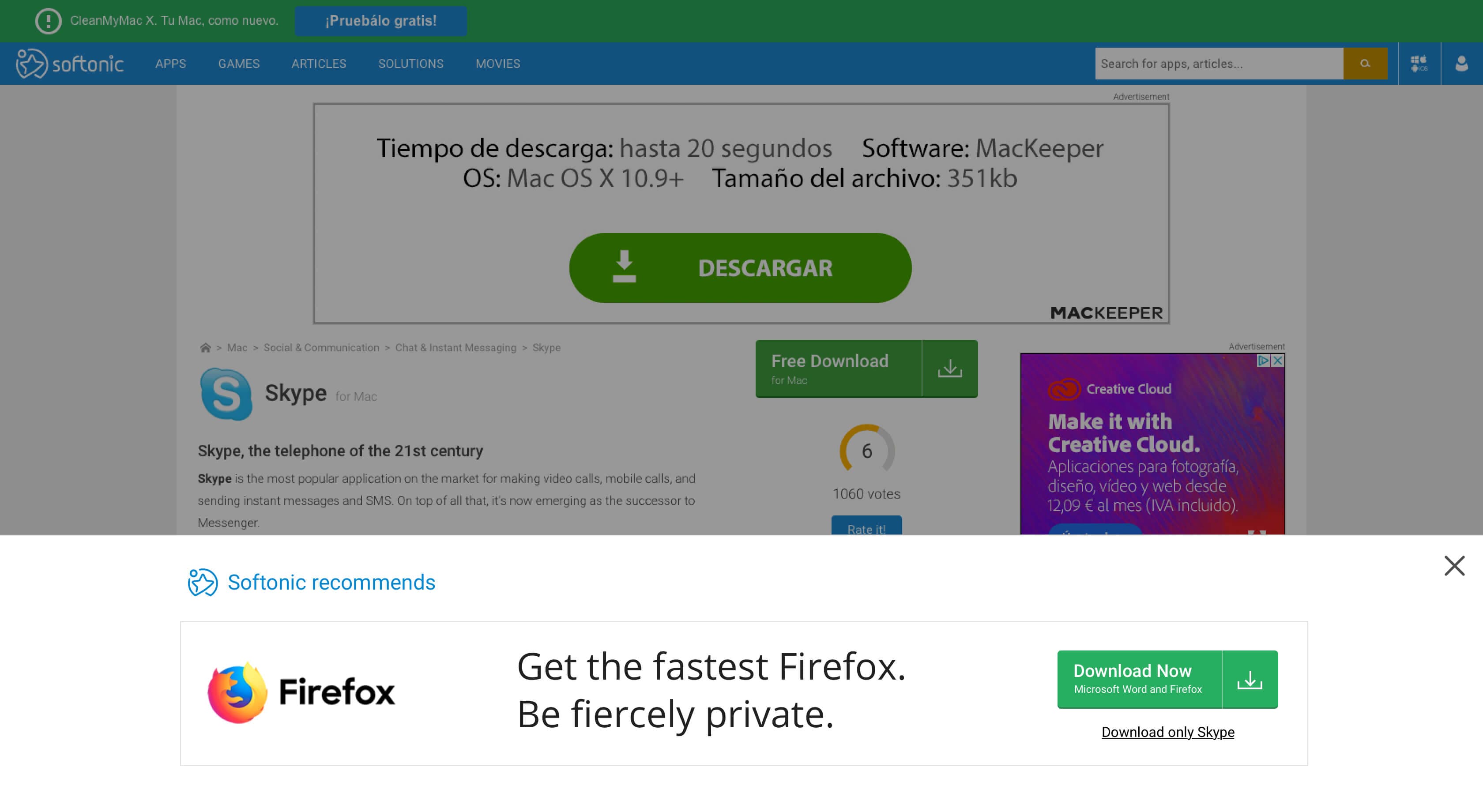 Softonic half-screen download intent modal, refined iteration