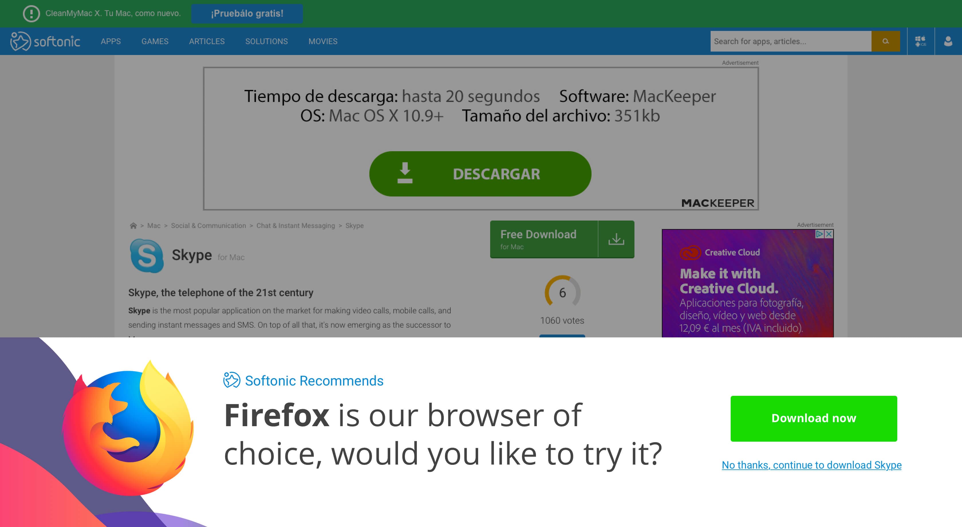 Softonic half-screen slide-in download intent modal concept