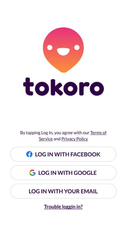 Tokoro login screen
